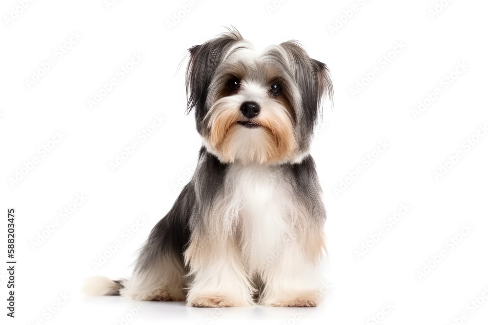 Biewer Terrier dog isolated on white background. Generative AI