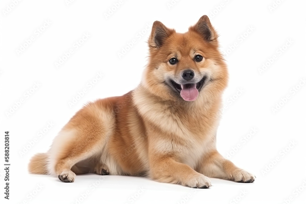 Finnish Spitz dog isolated on white background. Generative AI Finnish Spitz dog isolated on white background. Generative AI