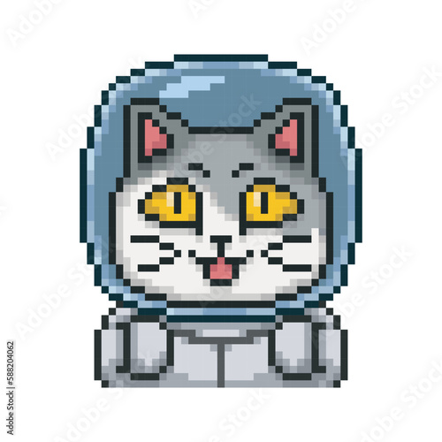 Astronaut cat, pixel art animal