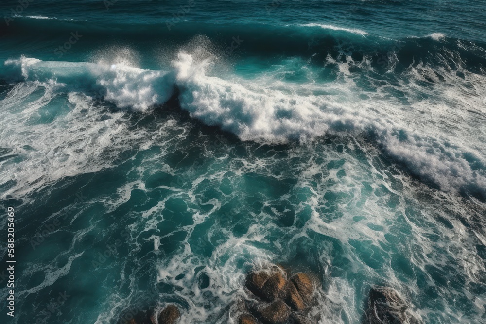 Illustration of the majestic ocean waves from a bird's-eye view created with Generative AI technology Illustration of the majestic ocean waves from a bird's-eye view created with Generative AI technology