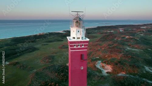 Close Aerial View Of Vuurtoren Westhoofd Lighthouse In South Holland, Netherlands.  photo