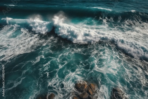 Illustration of the majestic ocean waves from a bird s-eye view created with Generative AI technology