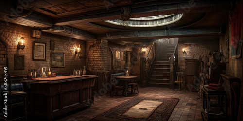 Generative AI of a vintage pub interior in a loft style.