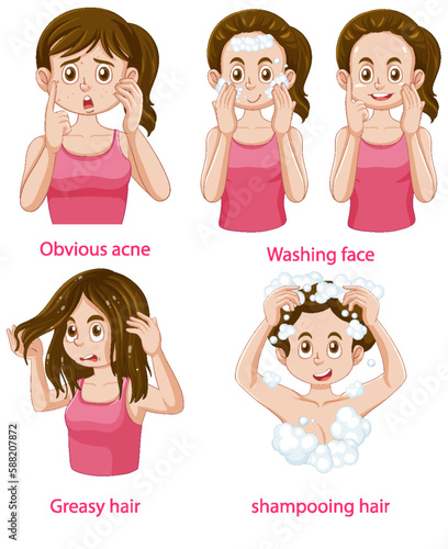 Set of girl with puberty and change