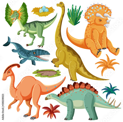 Dinosaur and Nature Elements Vector Collection