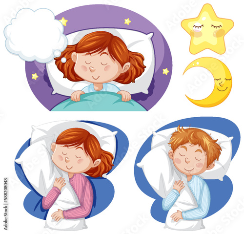 Set of girl having a good night sleep