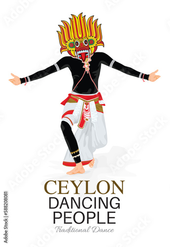 Sri Lankan Traditional Dance Vector Illustration Art