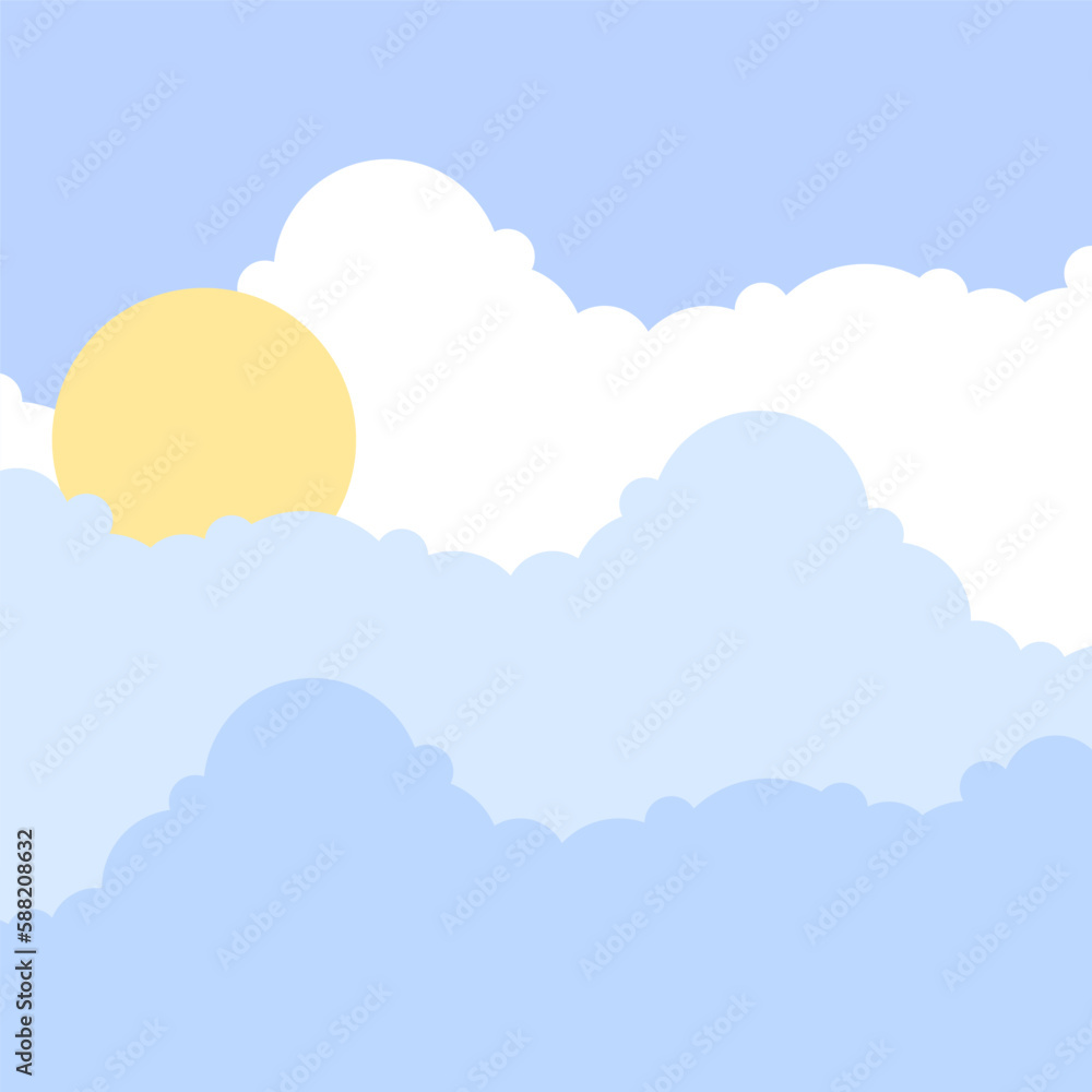 Cartoon clouds sun. Sunny day sky scene cartoon. Vector illustration. Cartoon clouds sun. Sunny day sky scene cartoon. Vector illustration.