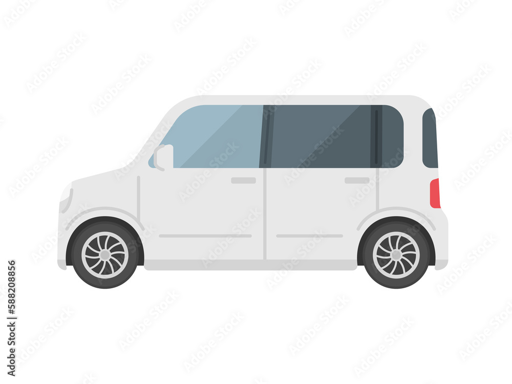 横から見た、白色の軽自動車のイラスト 横から見た、白色の軽自動車のイラスト