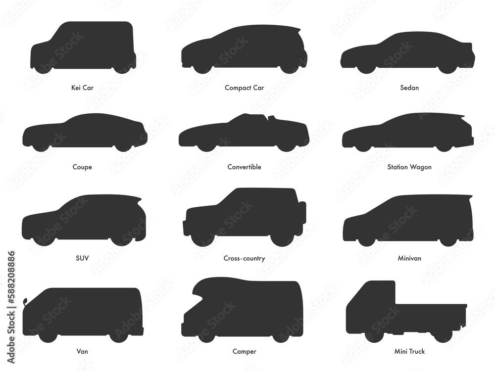 Φωτογραφία ボディタイプ別の、車のシルエットのイラストセット