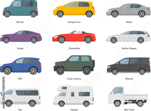 ボディタイプ別の、車のイラストセット
