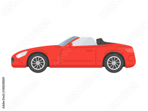 横から見た、赤色のオープンカーのイラスト © R-DESIGN