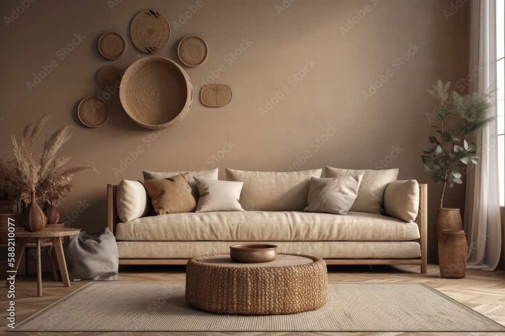 modern living room with a comfortable couch and a sleek coffee table. Generative AI modern living room with a comfortable couch and a sleek coffee table. Generative AI