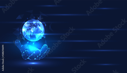 Business hand holding the globe It means doing business for the company to grow in the world of online sales. and expand globally quickly and access from mobile internet in cyberspace