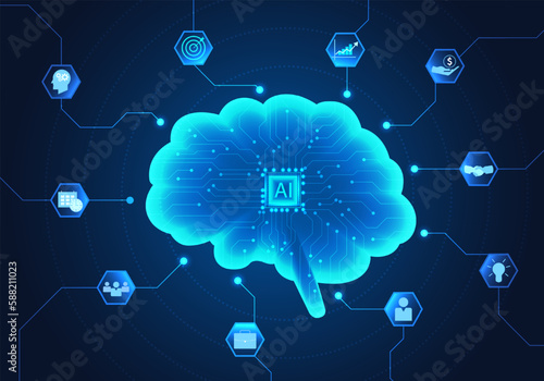Smart technology of artificial intelligence brain that keeps commanding human controls to help make humans more comfortable Both in business, The industry is more advanced