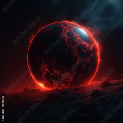 Fiery World in Space, Volcanic planet. Gen AI 