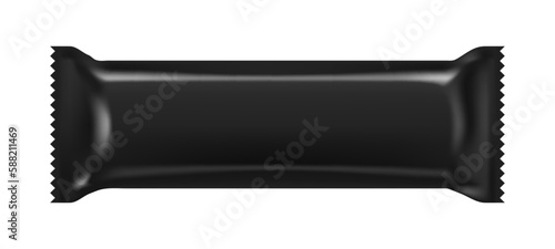 Black package mockup, sachet or pouch bag isolated 3d vector realistic template. Foil, plastic or paper rectangular pack. Blank package for food, chocolate or protein bar, realistic packaging mockup