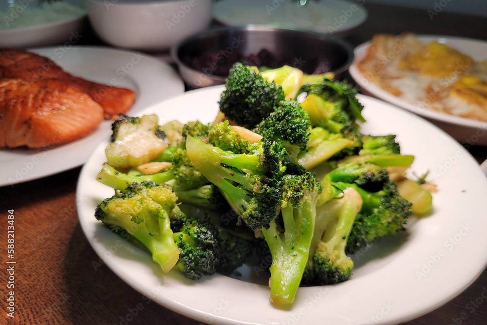 Sauteed broccoli with garlic, home cooked food. Sauteed broccoli with garlic, home cooked food.