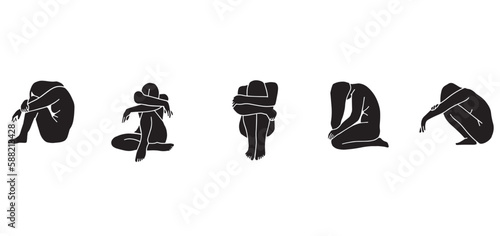 Depression. Mental Health. Silhouettes of girls in a depressed state. Neurosis, fatigue.