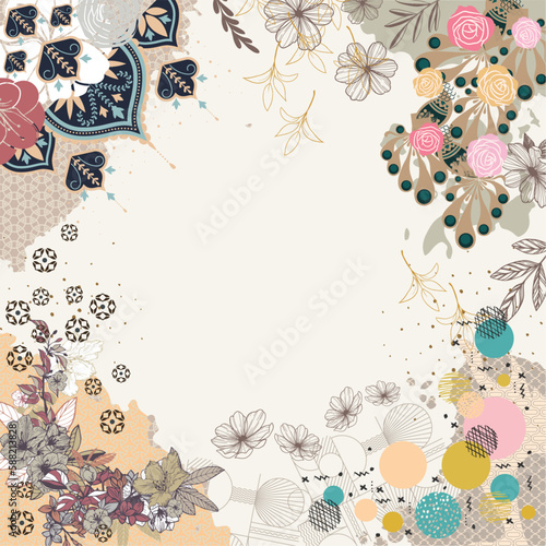 scarf desain with flower and abstract pattern