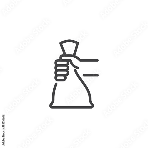Hand with trash bag line icon