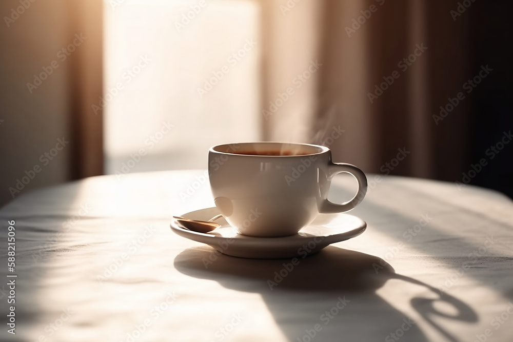 white cup of coffee in modern light interior white cup of coffee in modern light interior