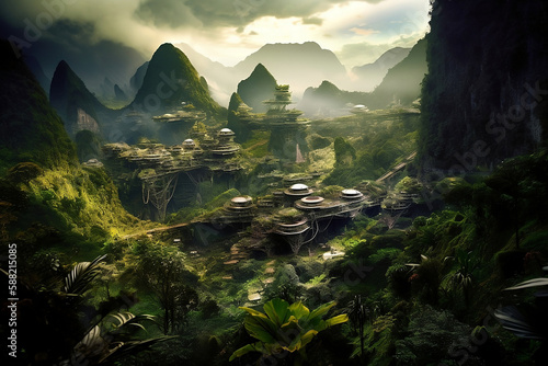 illustration of alien world civilization