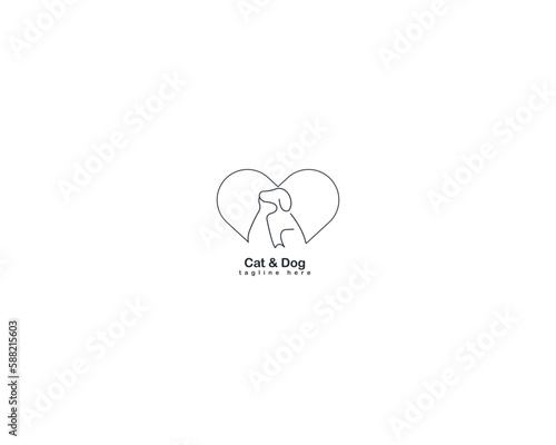 Dog and cat logo design template vector, line of pet logo design suitable for pet shop, store, cafe, business, hotel, veterinary clinic, Domestic animals vector illustration logotype, sign and symbol. © Graphic Cool
