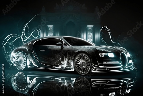 Digital background with luxurious car, Generated AI © Rokeyadesigner