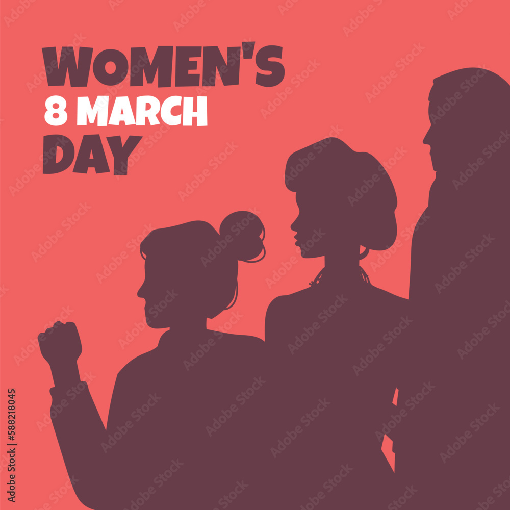 International women’s day greeting card, flat vector illustration.