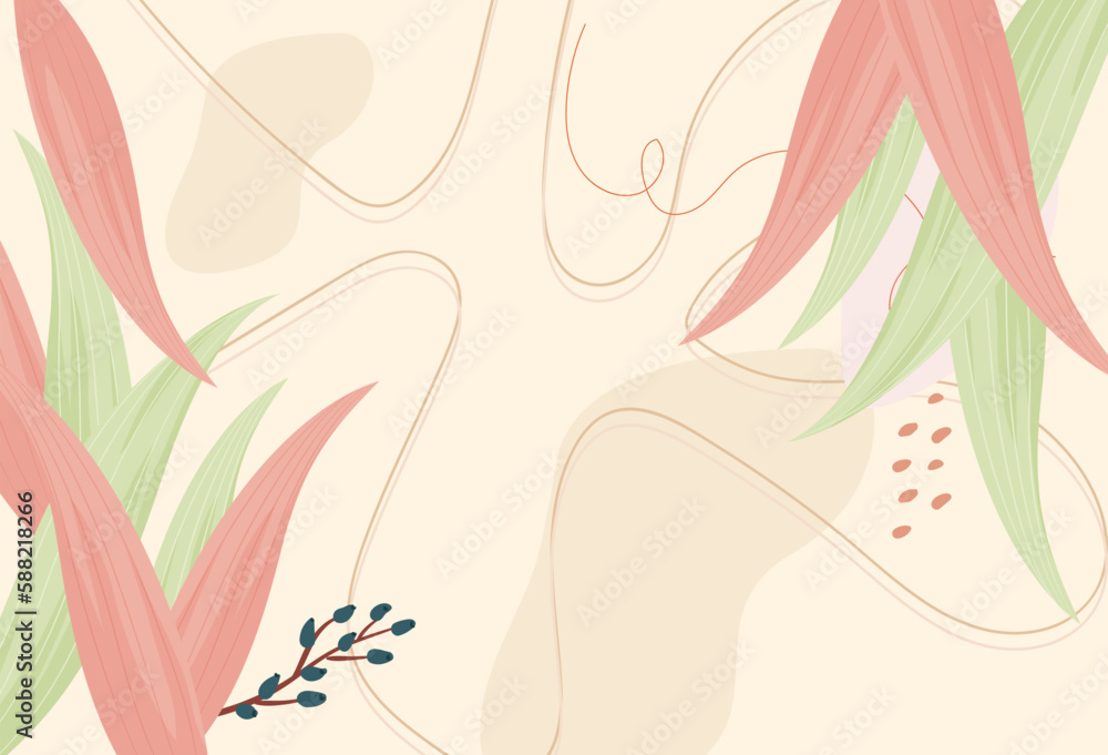 seamless boho flat pattern with autumn leaves illustration vector, Wall boho art minimal leaf. set of green leaves. seamless boho flat pattern with autumn leaves illustration vector, Wall boho art minimal leaf. set of green leaves.