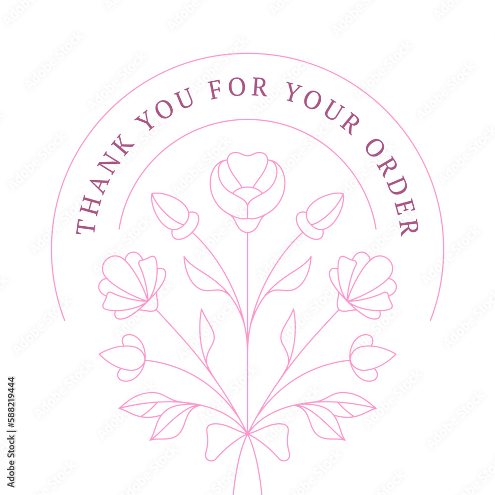 Thank you for order romantic flower vintage card business message line design template vector