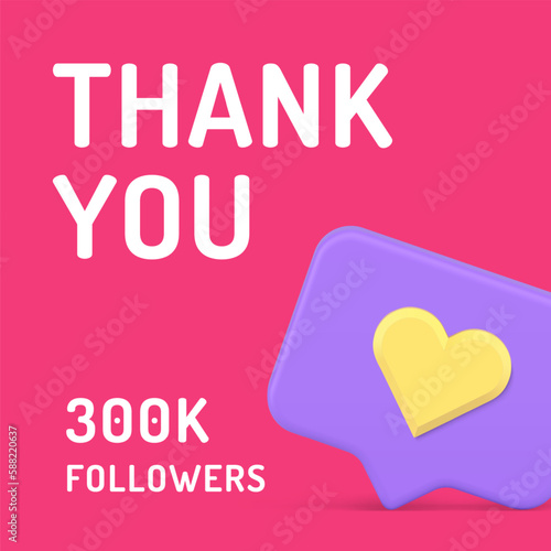 Thank you 300k follower internet blog anniversary social media post design template realistic vector
