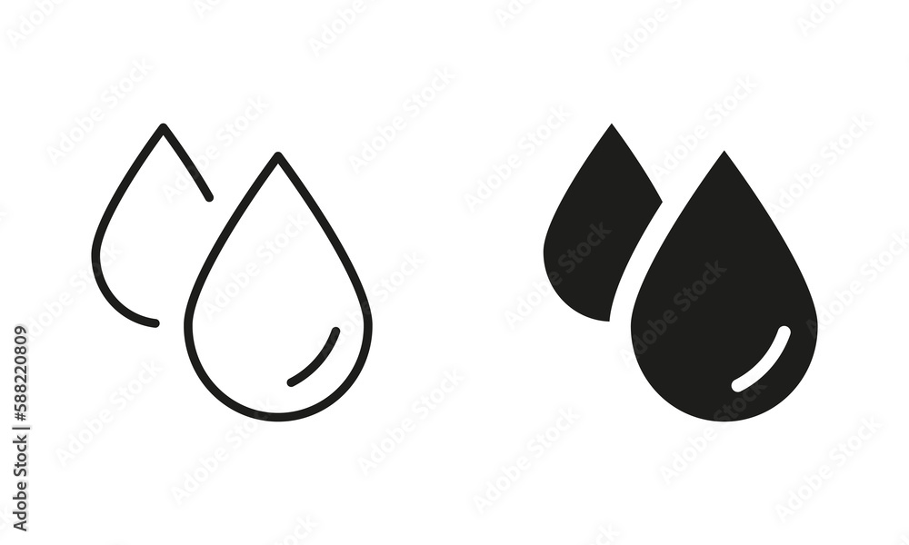 Water Drops Silhouette and Line Icon Set. Droplet of Water Pictogram Collection. Dripped Raindrop Sign. Vector Isolated Illustration Water Drops Silhouette and Line Icon Set. Droplet of Water Pictogram Collection. Dripped Raindrop Sign. Vector Isolated Illustration