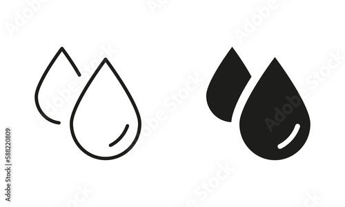 Water Drops Silhouette and Line Icon Set. Droplet of Water Pictogram Collection. Dripped Raindrop Sign. Vector Isolated Illustration