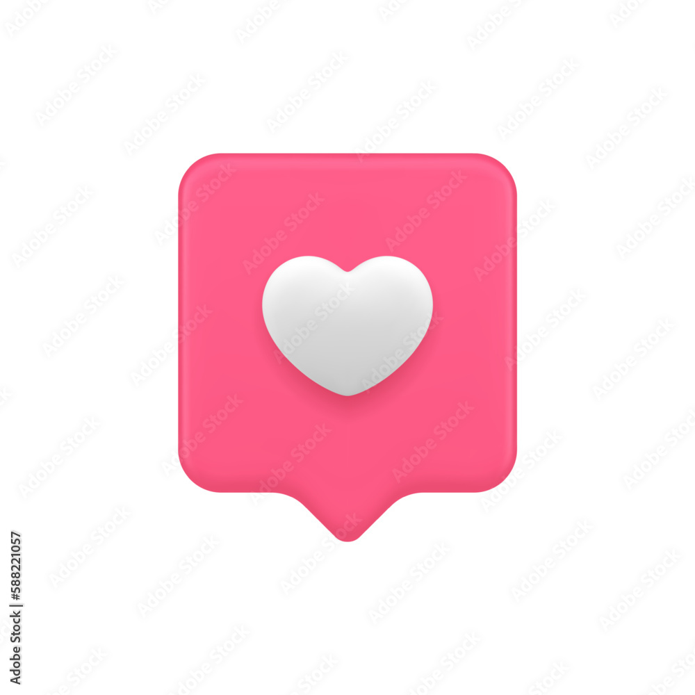 Like heart internet notice social media communication virtual notification 3d icon realistic vector