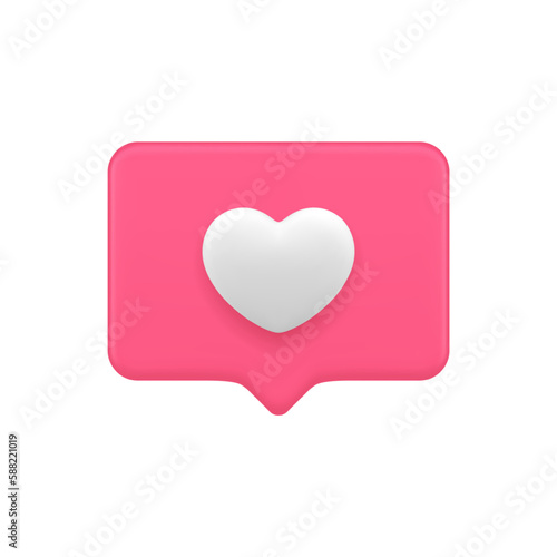 Like virtual quick tips social media network pink heart 3d icon realistic vector illustration
