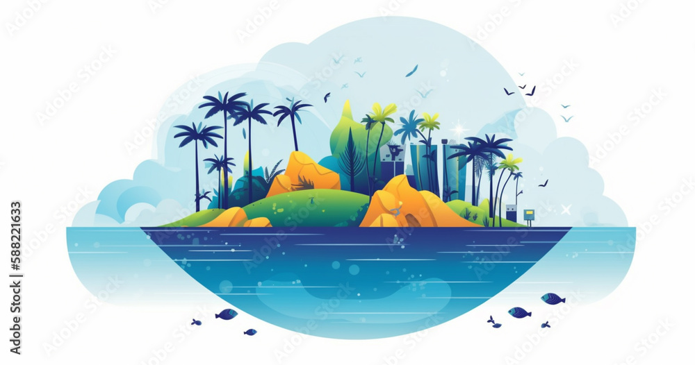 Paradise island illustration design Generated AI