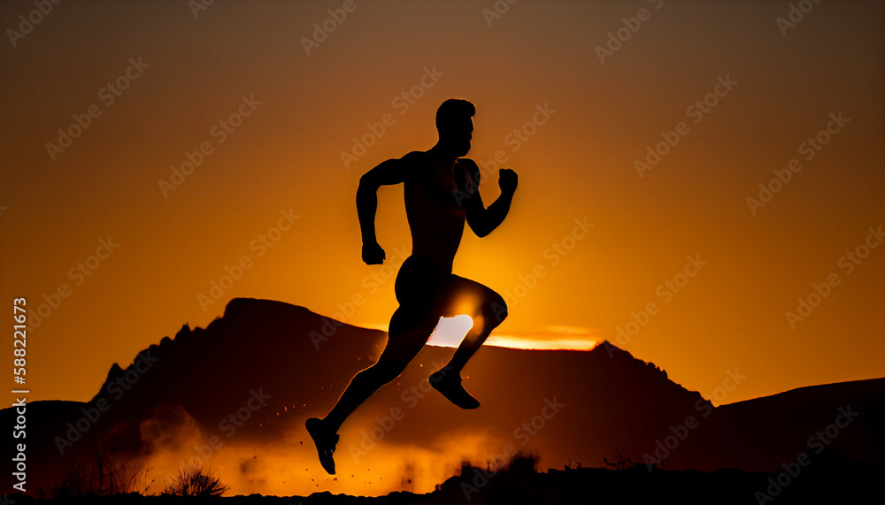 the dedication and perseverance of an athlete pushing themselves to new limits in this stunning silhouette image, training at sunrise against a vibrant sky, embodying the discipline and motivation req