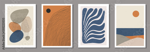 Set of minimalist posters with abstract organic shapes composition