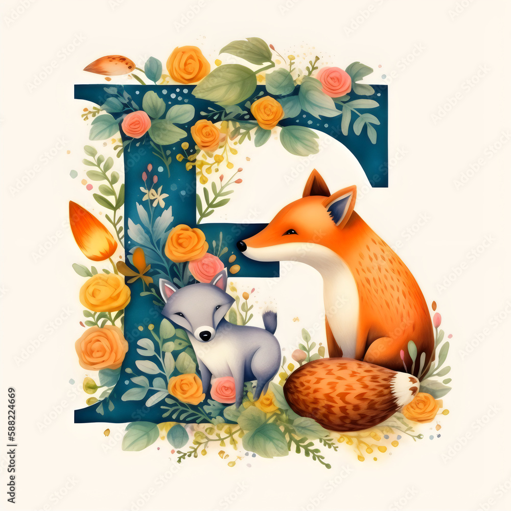Illustrator of F with Fox, English Alphabet for kids Illustrator of F with Fox, English Alphabet for kids