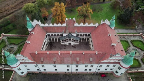 Aerial view of Palace in Baranów Sandomierski, often called little Wawel. Poland. photo