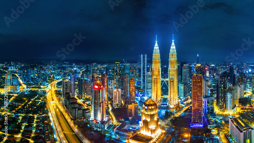 Aerial view of Kuala lumpur city at night, Malaysia.