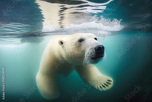 polar bear swimming underwater. Generatice Ai © 23_stockphotography