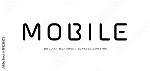 Tech font, digital alphabet, trendy Latin letters from A to Z and Arab numbers from 0 to 9 for you ui ux designs, vector illustration 10EPS