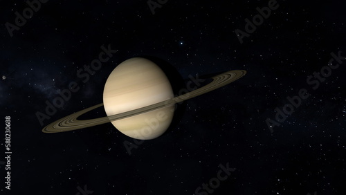 Space probe approaching to planet Saturn.
