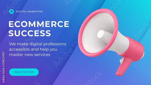 Commercial business offer marketing public advertising megaphone social media banner 3d icon vector