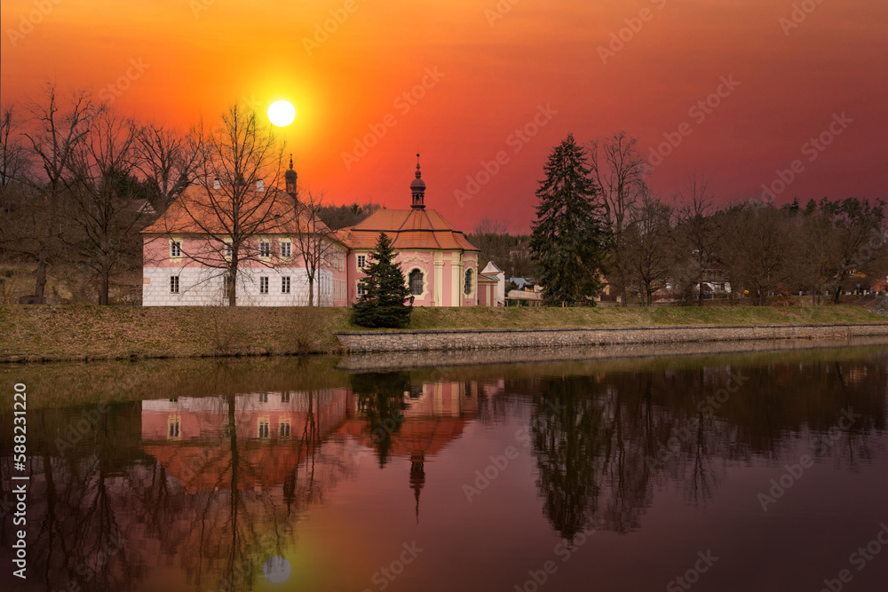 Fototapeta premium Castle Mitrowicz on a bank of Luznice river in South Czechia.