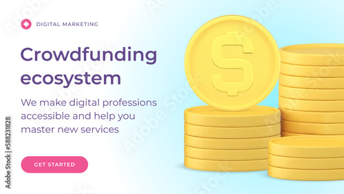 Crowdfunding platform financial investment network charity social media banner 3d icon vector