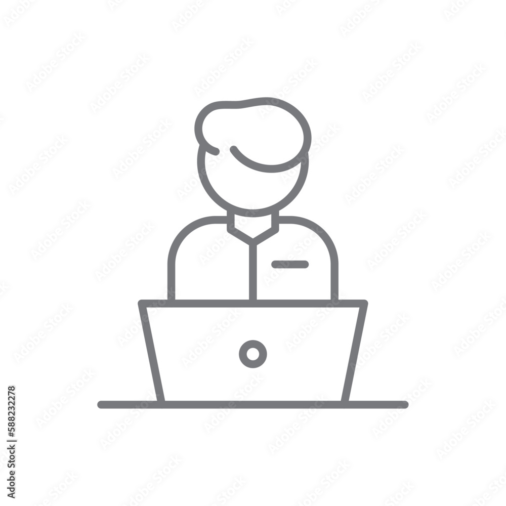 Employee Teamwork and Management icon with black outline style. people, human, meeting, work, corporate, career, staff. Vector illustration